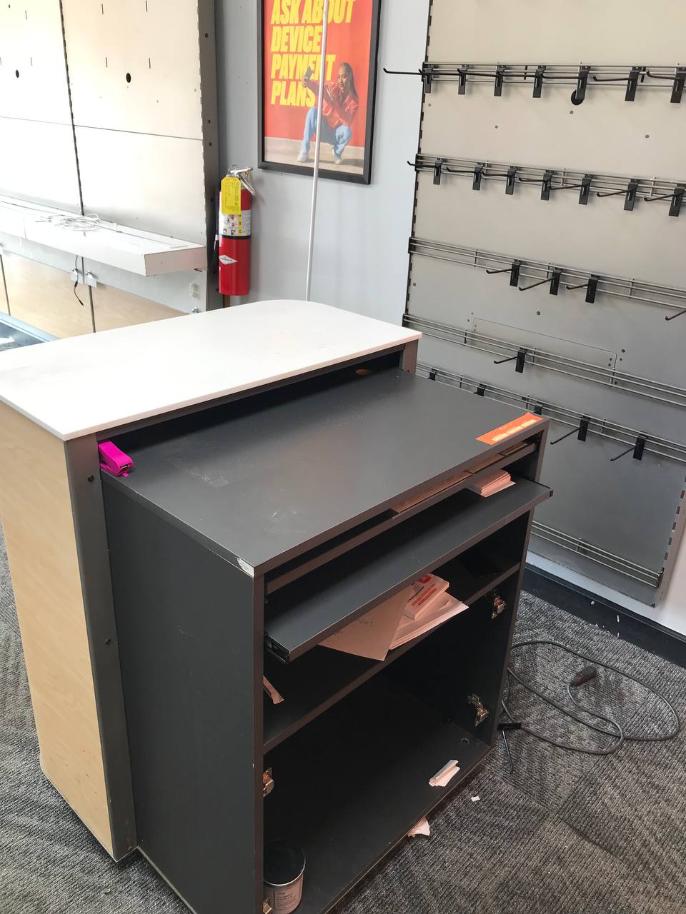 Retail sales counter unit ready to be moved out of a store